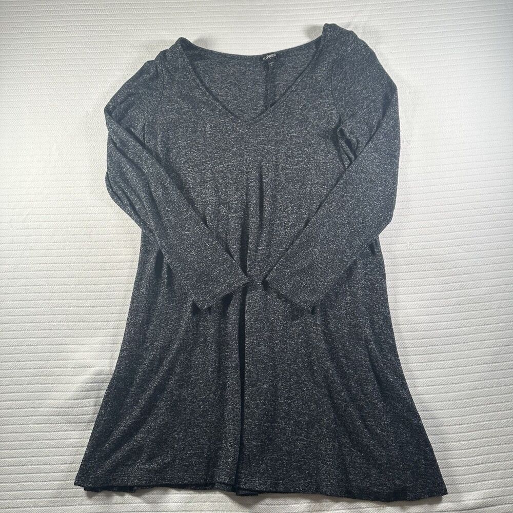 Express V-Neck Tunic Sweater Dress Women’s Large Long Sleeve Casual Gray